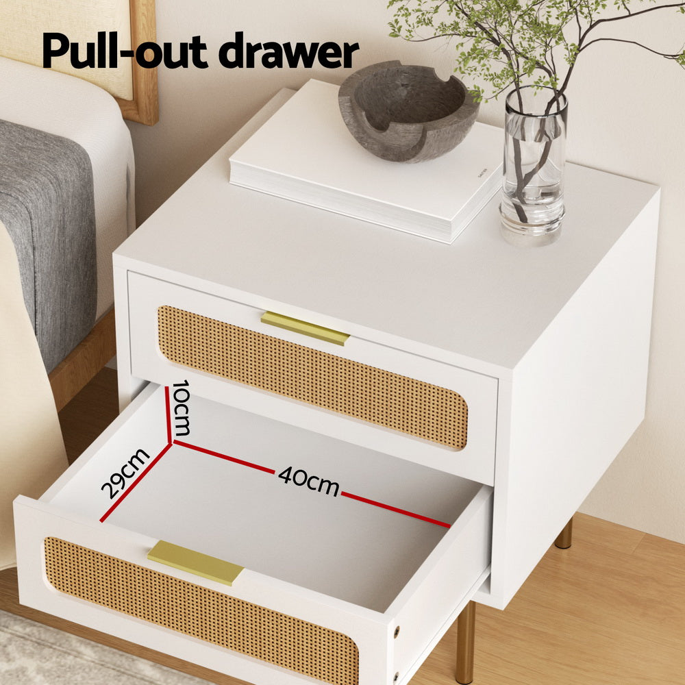 Svale Bedside Tables Rattan with 2 Drawers - Pine
