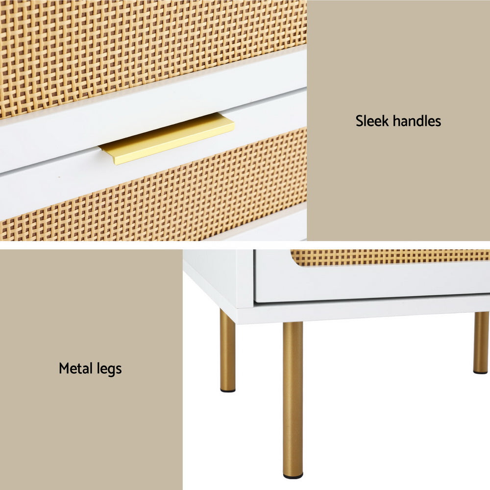 Svale Bedside Tables Rattan with 2 Drawers - Pine