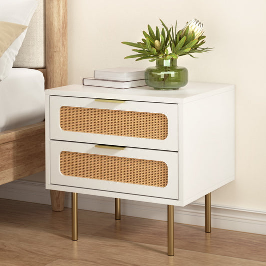 Svale Bedside Tables Rattan with 2 Drawers - Pine