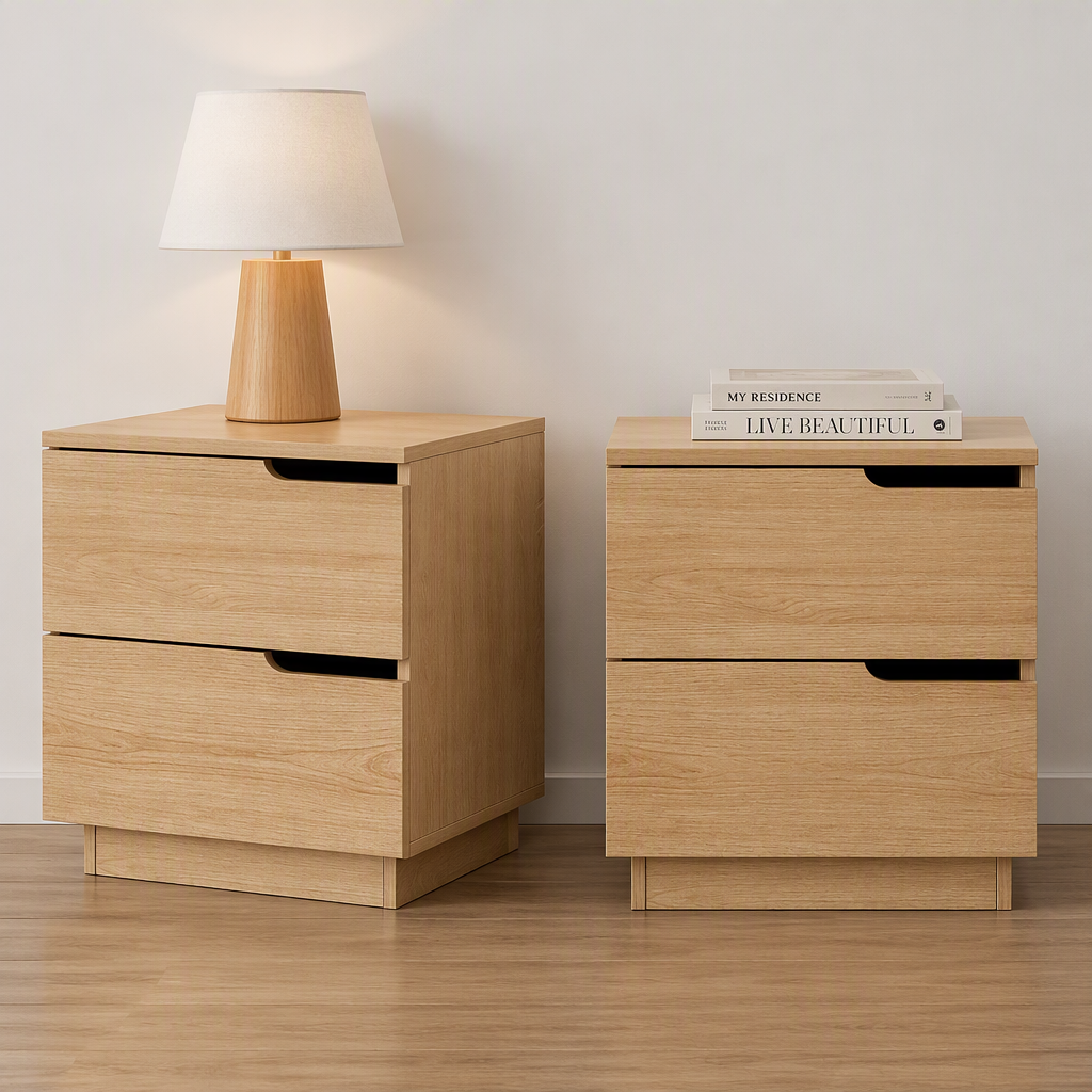 Set of 2 Brantford Bedside Tables Nightstand with 2 Drawers - Pine