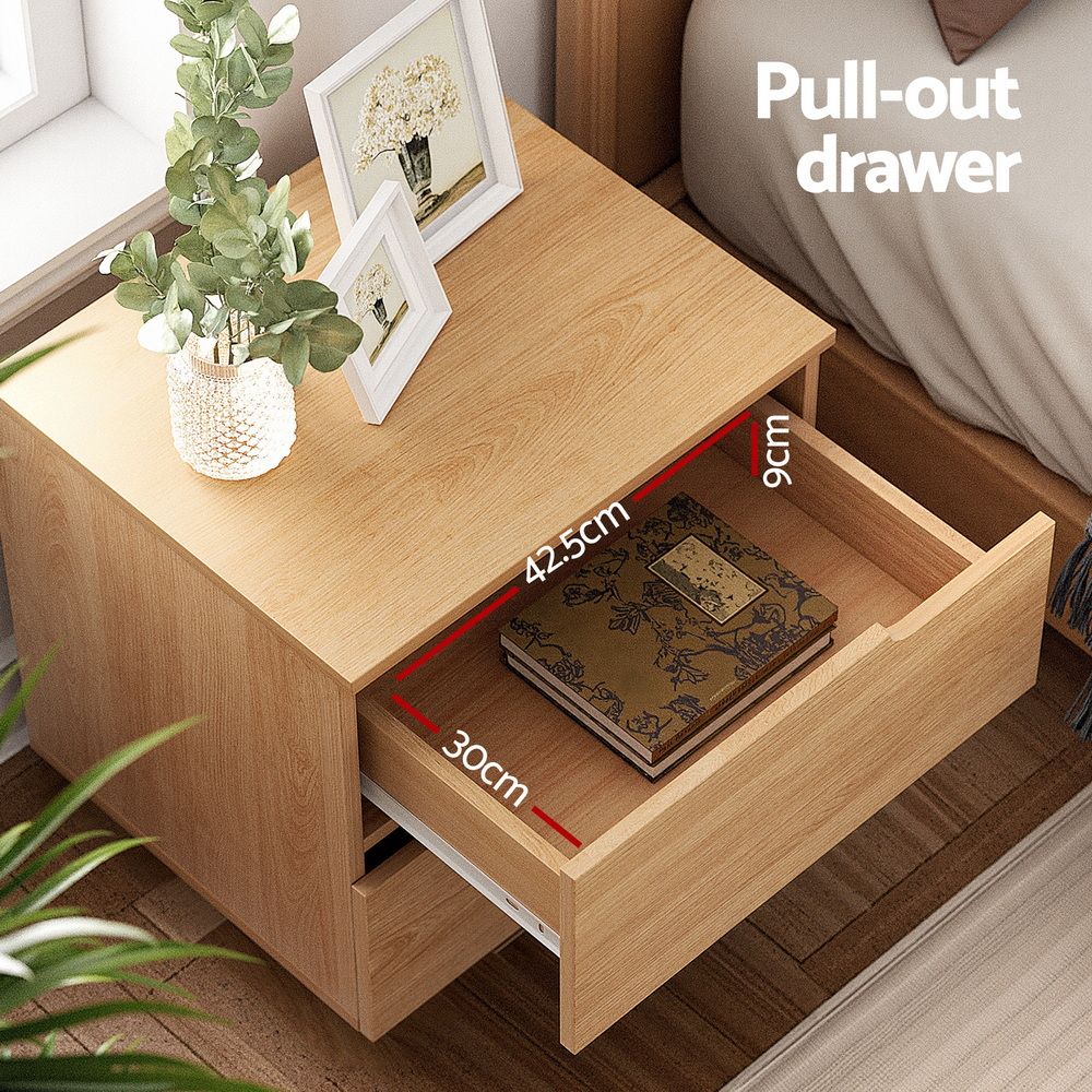 Set of 2 Brantford Bedside Tables Nightstand with 2 Drawers - Pine