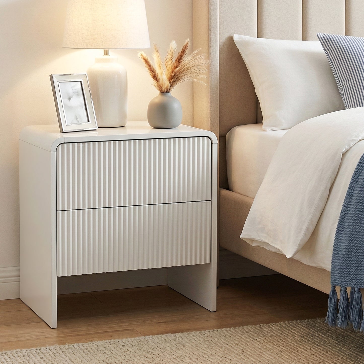 Granby Bedside Table with 2 Drawers - Beige
