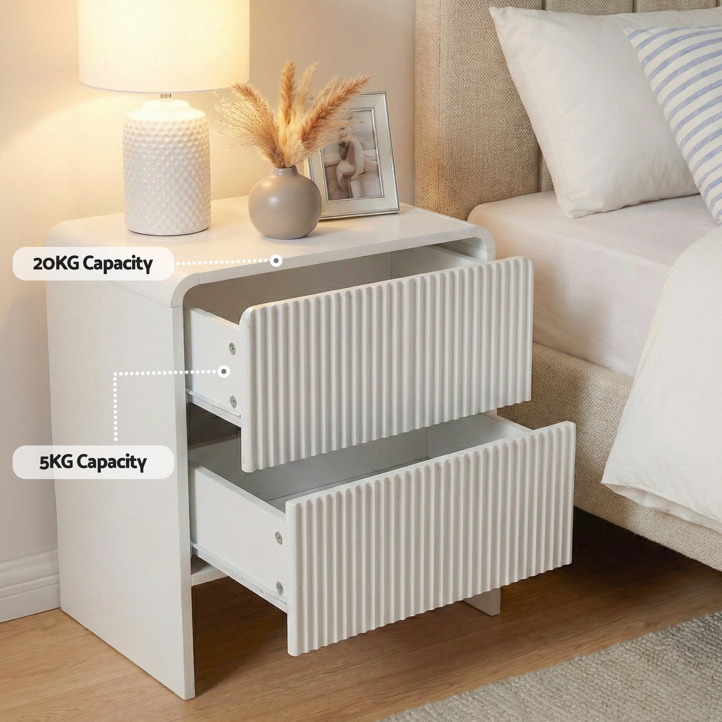 Granby Bedside Table with 2 Drawers - Beige