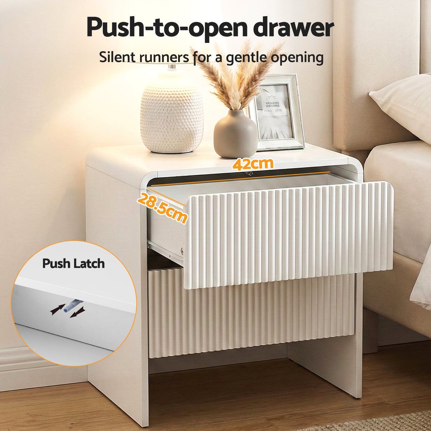 Granby Bedside Table with 2 Drawers - Beige