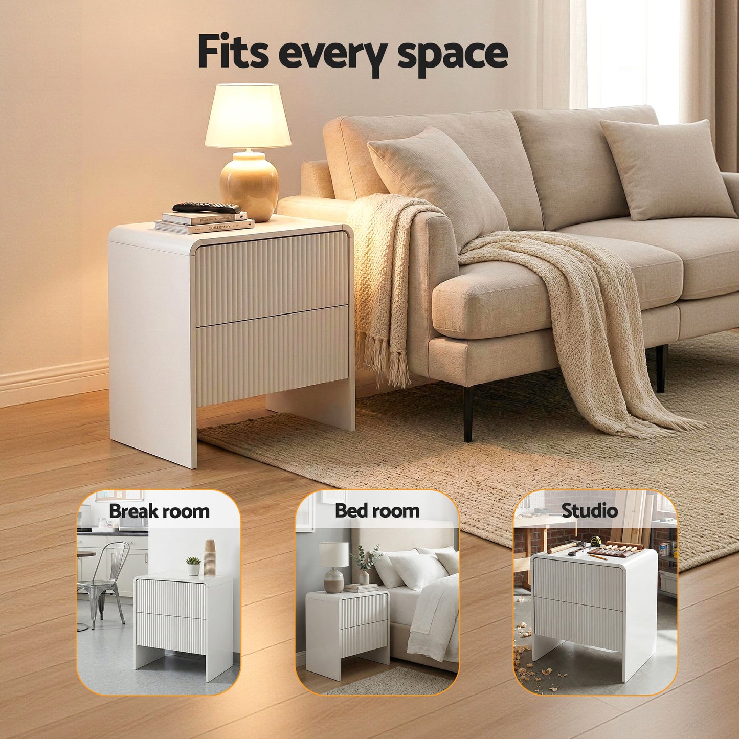 Granby Bedside Table with 2 Drawers - Beige