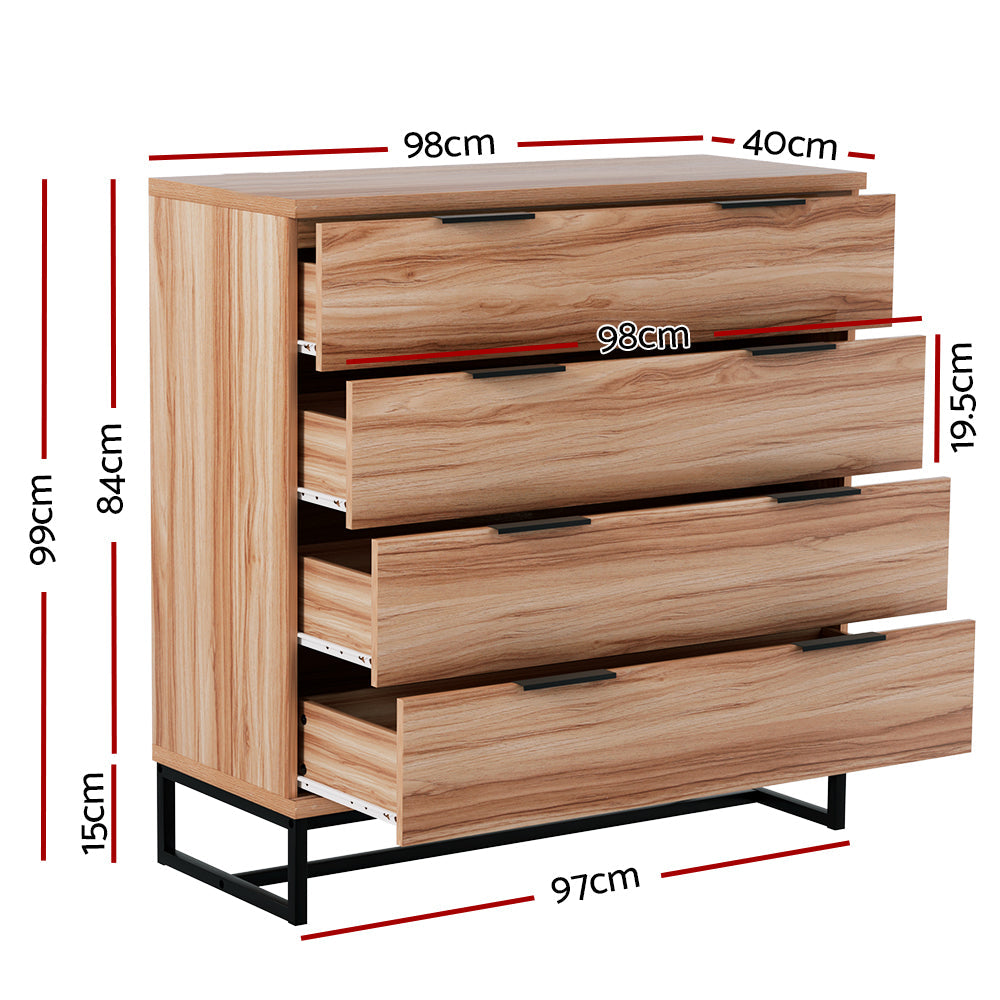Melrose King Bedroom Suite 5 Piece 1x King Mattress, 1x King Metal Bed Frame, 2x Oak Bedside Tables and 1x Oak Tallboy