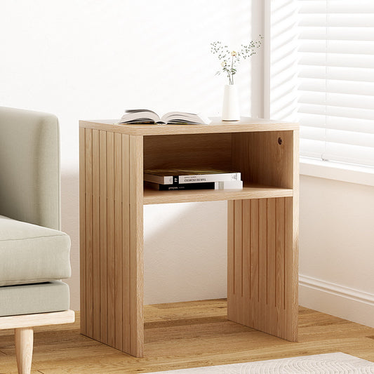 Ingrid Coffee Table Side Table Storage Shelf Fluted - Pine