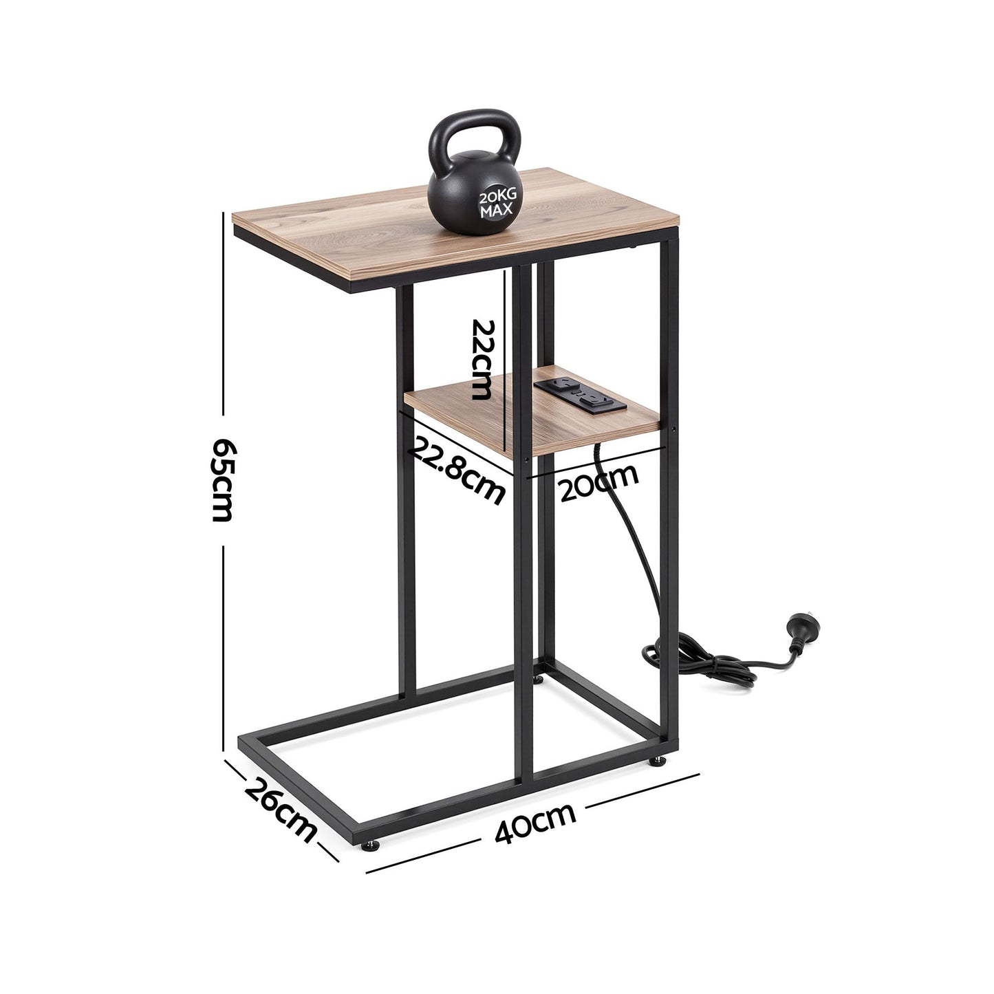 Ignatios C-Shaped End Table Charging Station 2-Tier Side Coffee Table Bedside Wood