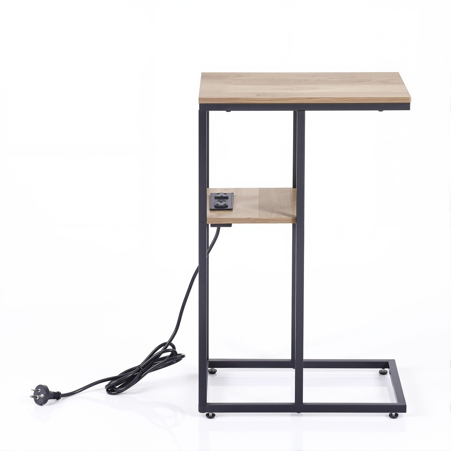 Ignatios C-Shaped End Table Charging Station 2-Tier Side Coffee Table Bedside Wood