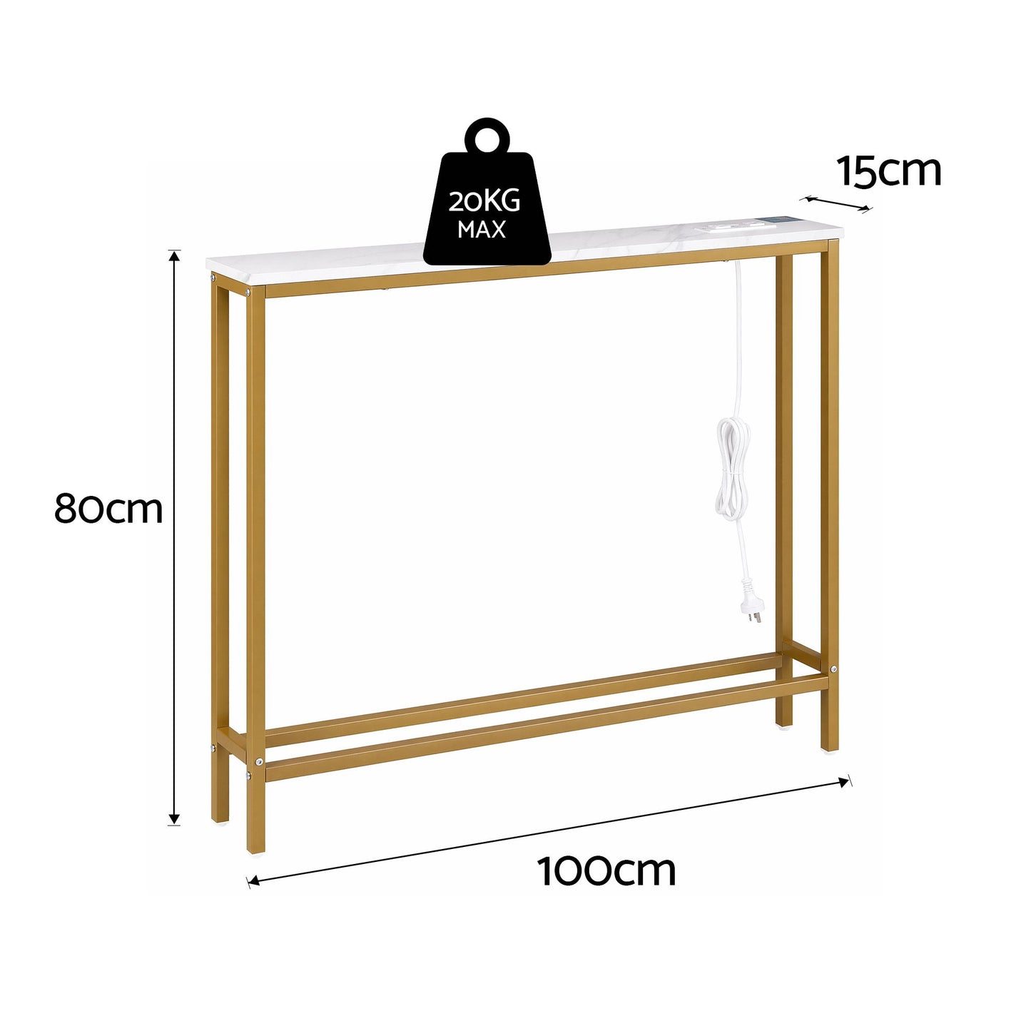Console Table Entryway Hallway Display Desk Charging Station Marble Finish - White & Gold