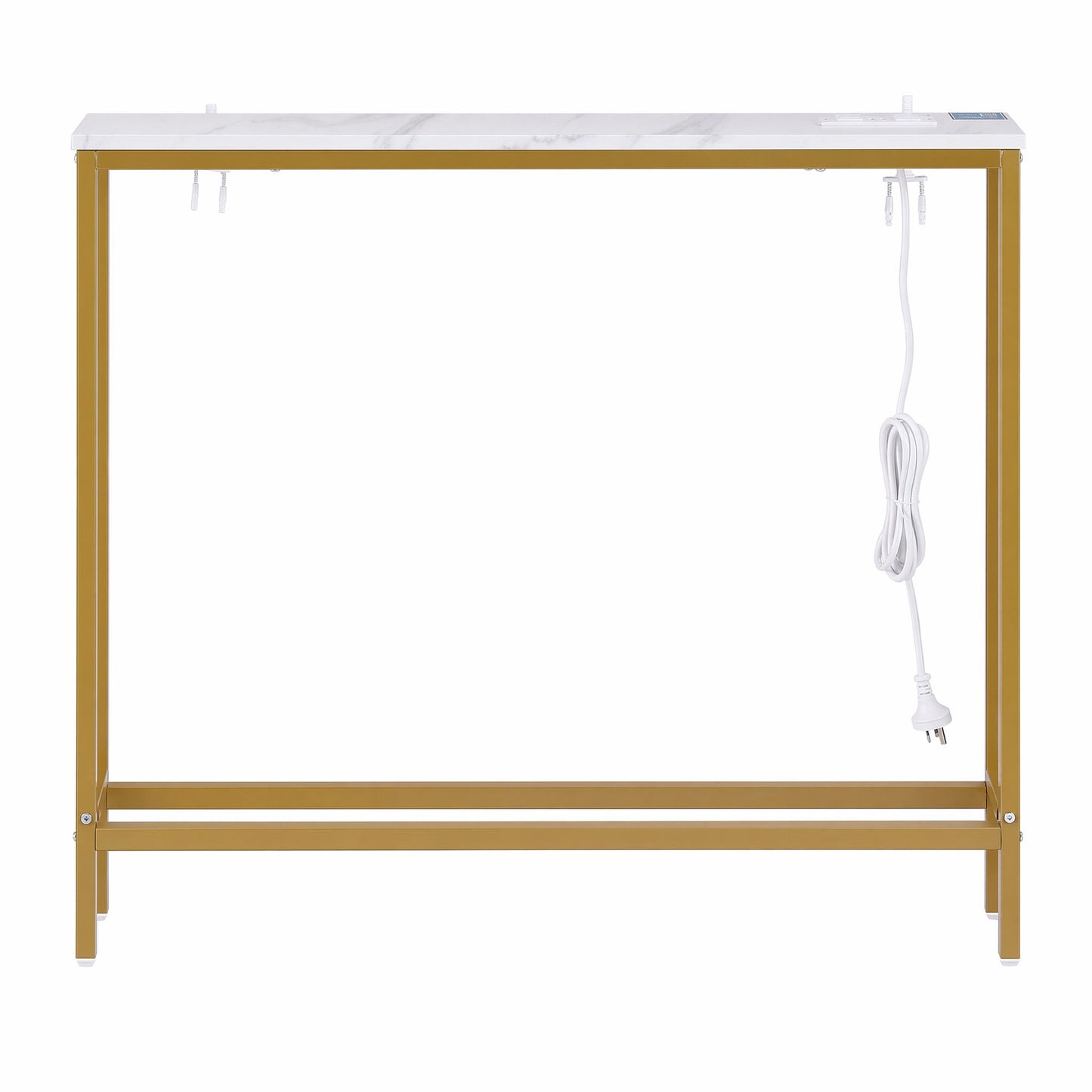 Console Table Entryway Hallway Display Desk Charging Station Marble Finish - White & Gold