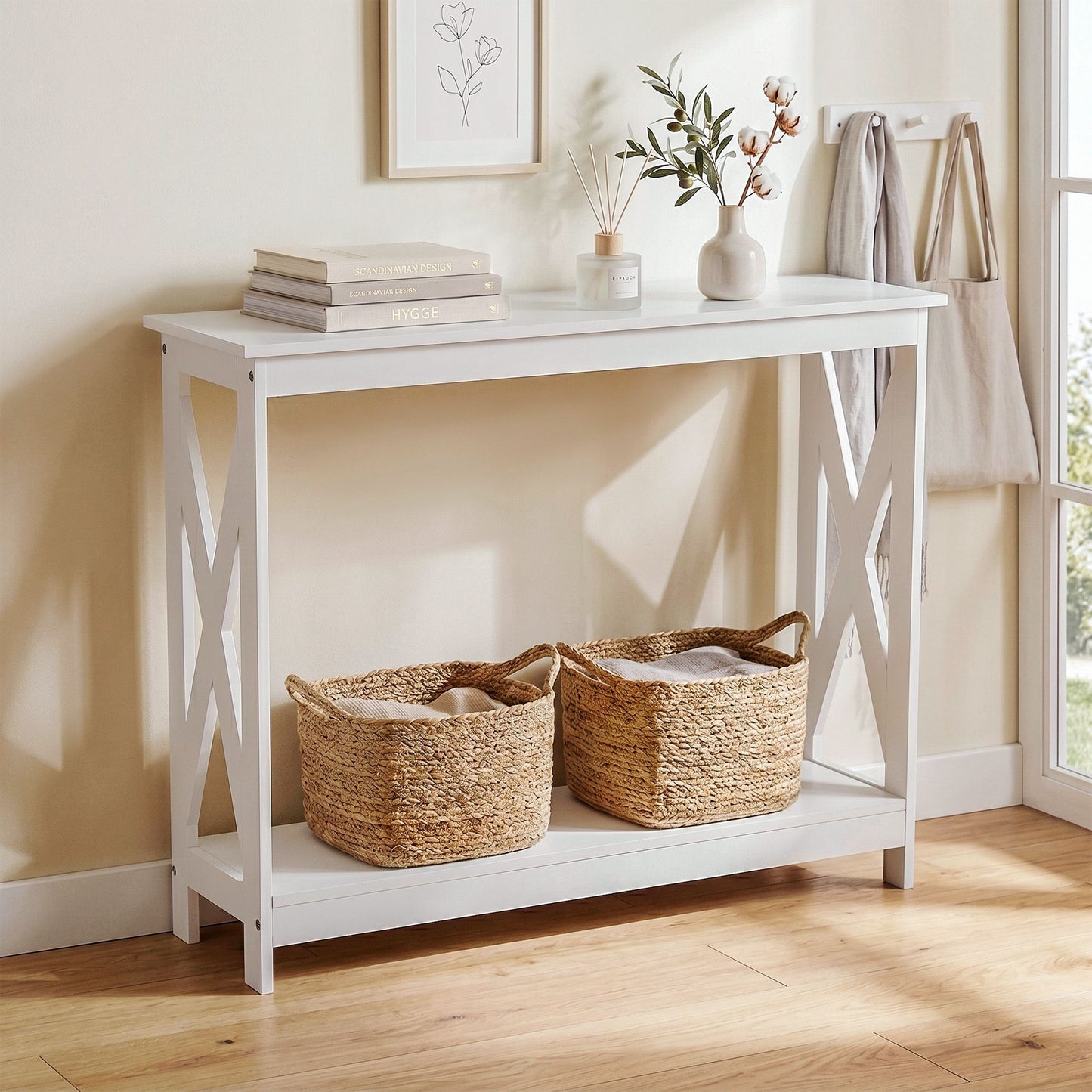 Console Table Entryway Hallway Display 2-Tier Narrow Sofa Table 100CM - White