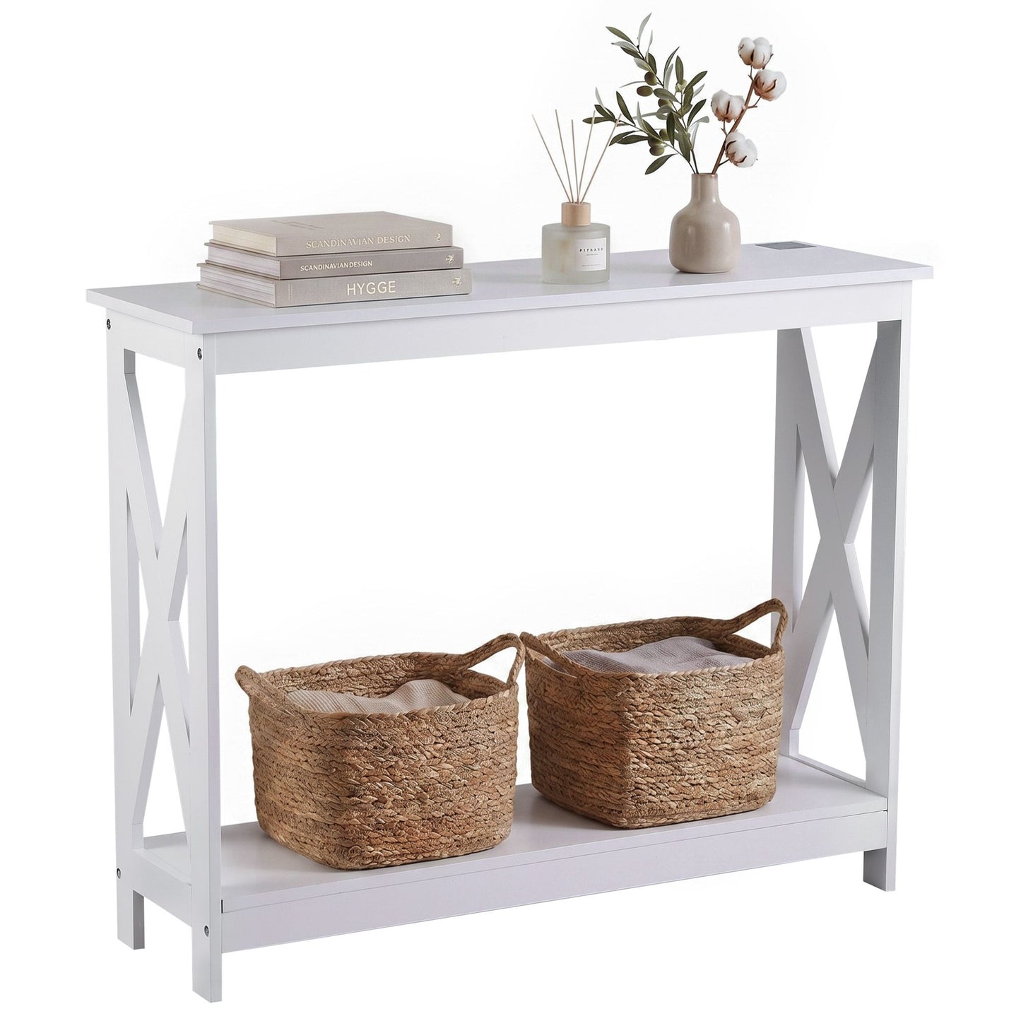 Console Table Entryway Hallway Display 2-Tier Narrow Sofa Table 100CM - White