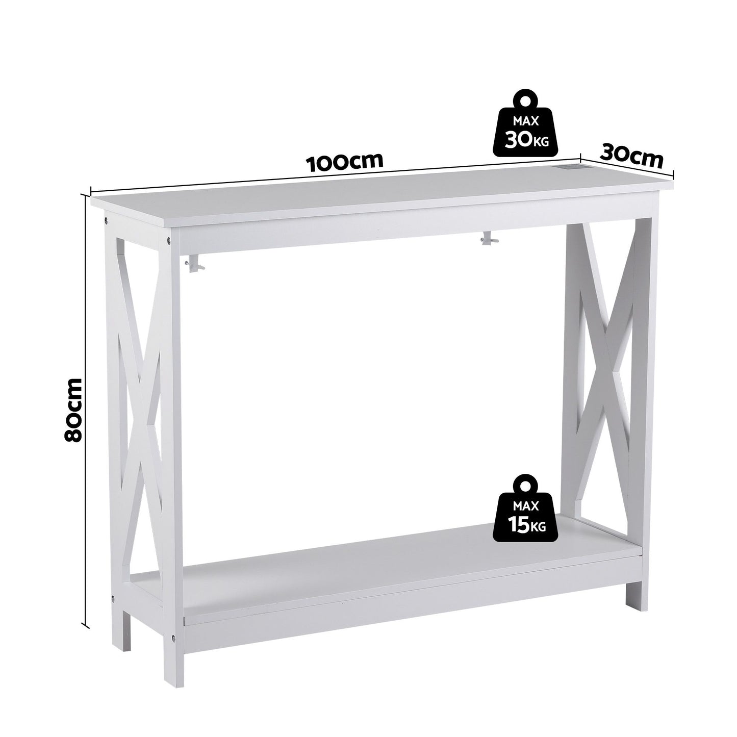 Console Table Entryway Hallway Display 2-Tier Narrow Sofa Table 100CM - White