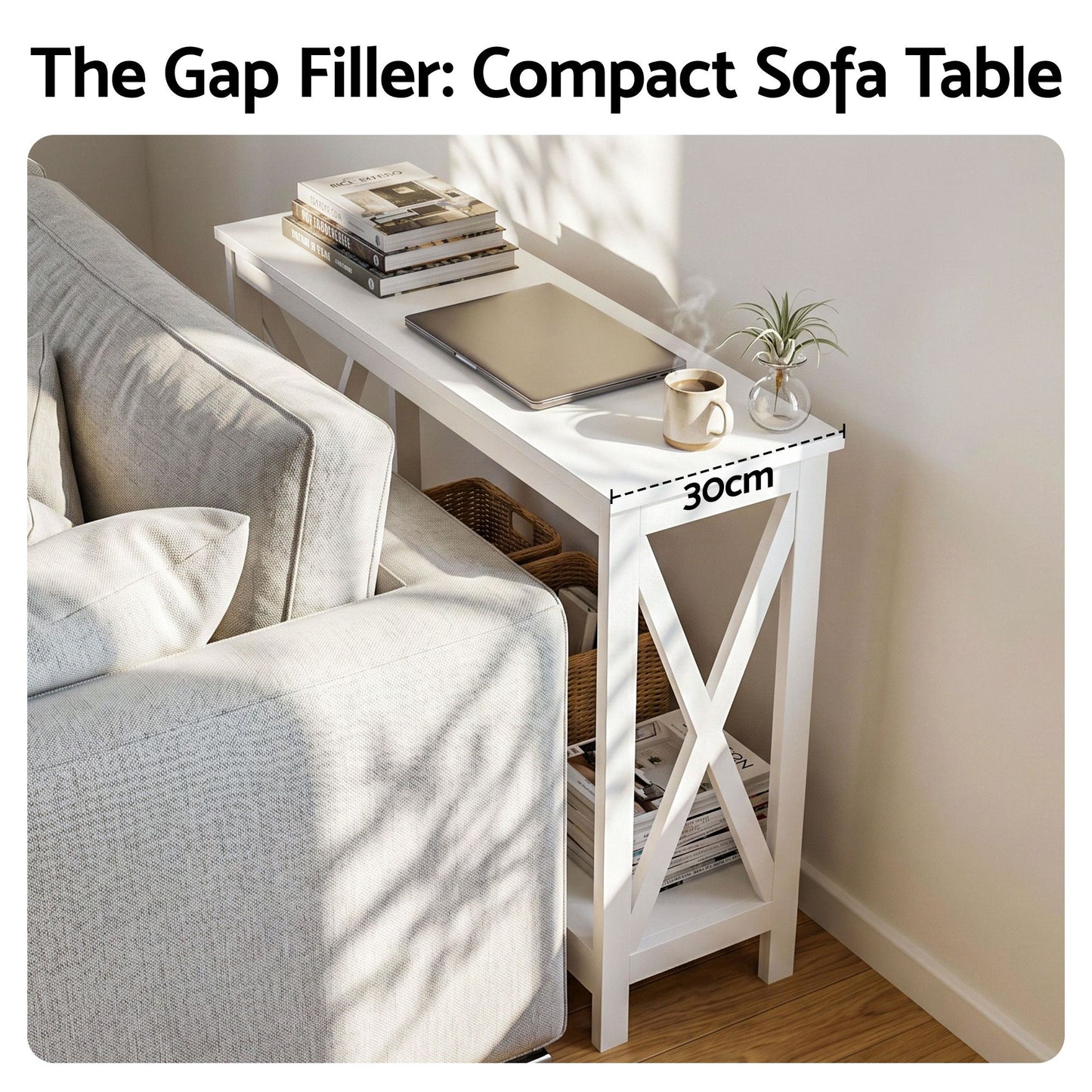 Console Table Entryway Hallway Display 2-Tier Narrow Sofa Table 100CM - White