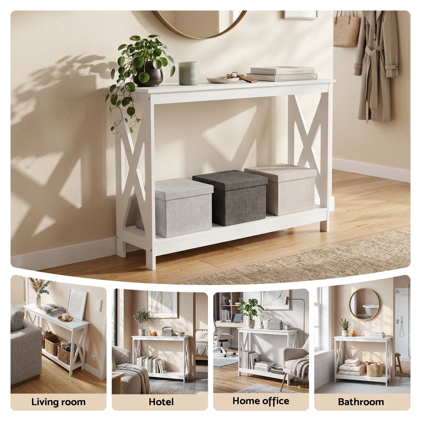 Console Table Entryway Hallway Display 2-Tier Narrow Sofa Table 100CM - White