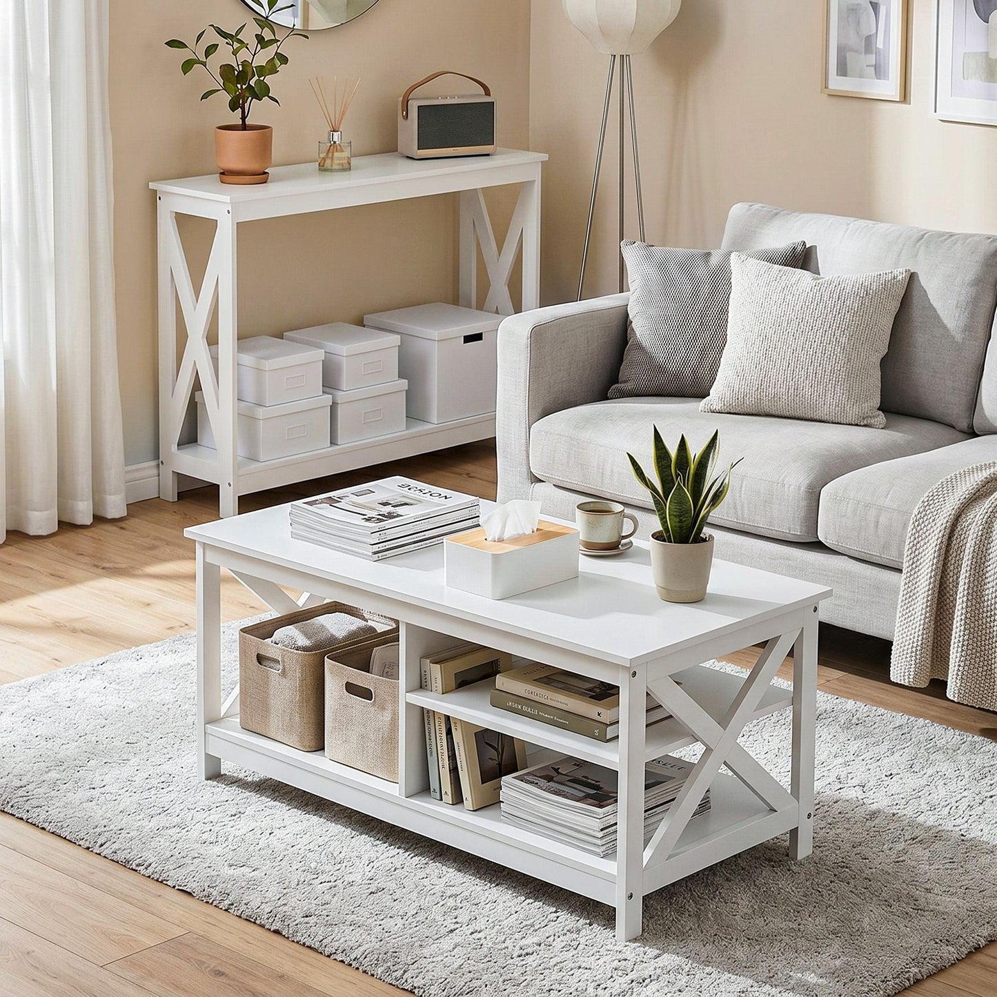 Console Table Entryway Hallway Display 2-Tier Narrow Sofa Table 100CM - White