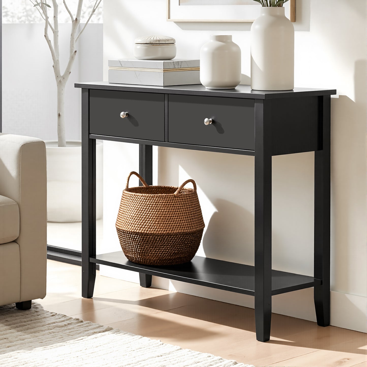 Console Table Hallway Sofa Entryway Entrance 2 Drawers 80CM - Black