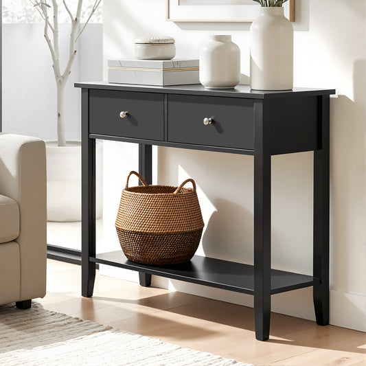 Console Table Hallway Sofa Entryway Entrance 2 Drawers 80CM - Black