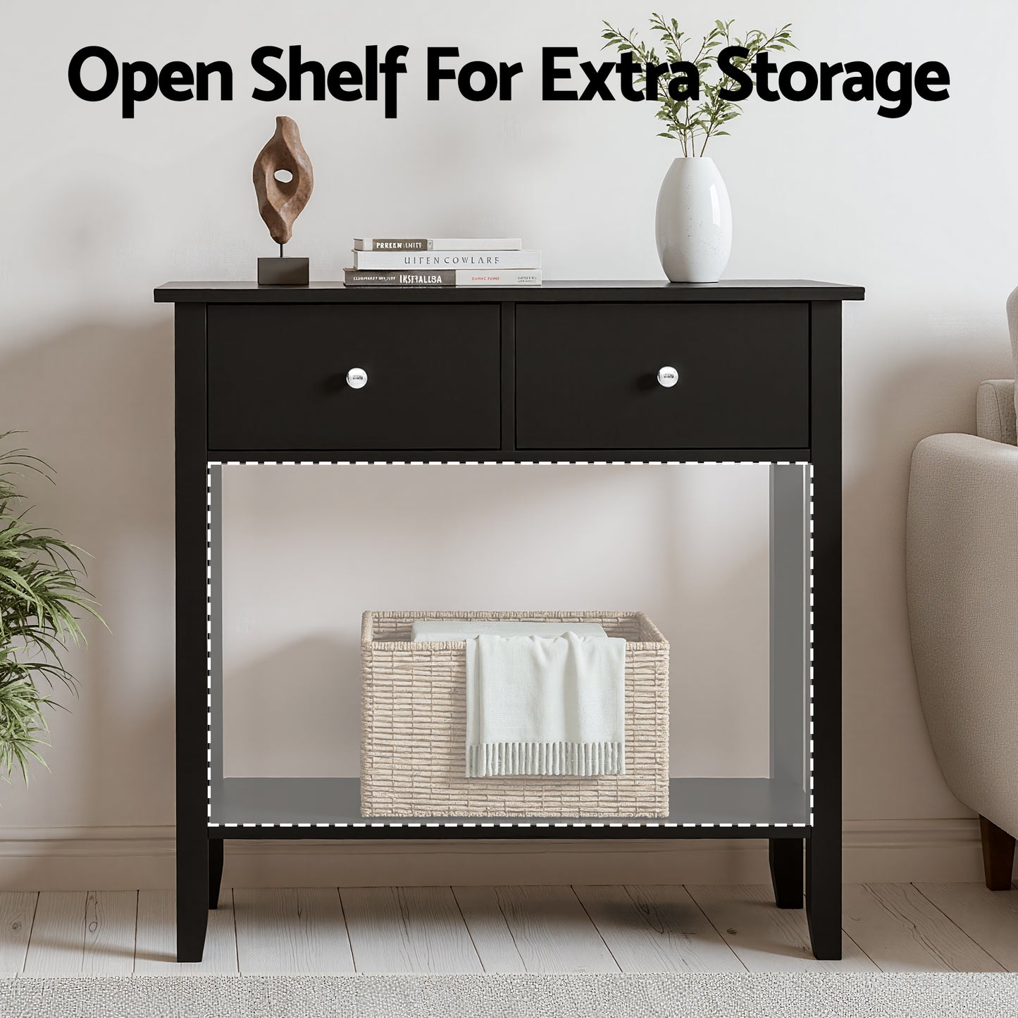 Console Table Hallway Sofa Entryway Entrance 2 Drawers 80CM - Black