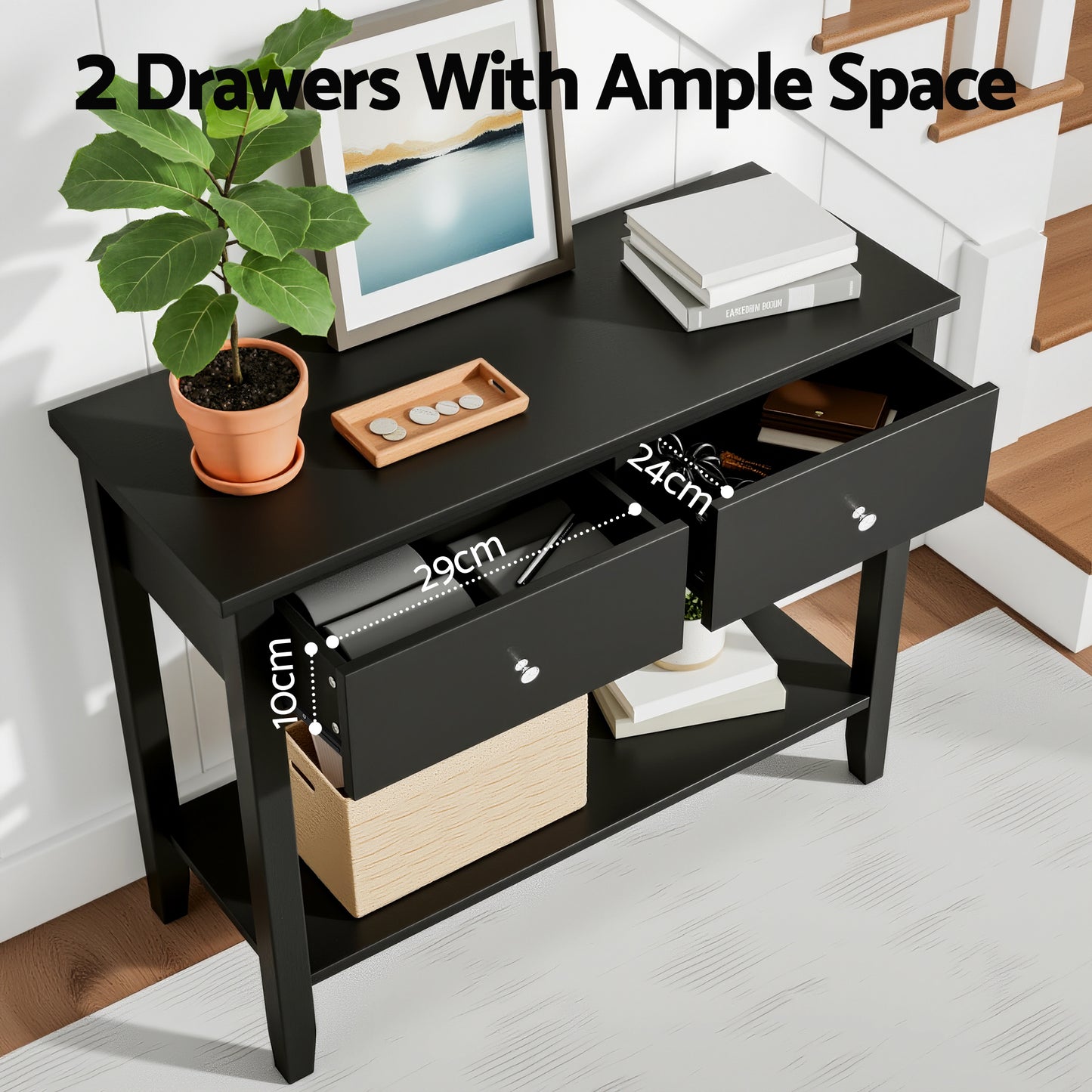 Console Table Hallway Sofa Entryway Entrance 2 Drawers 80CM - Black