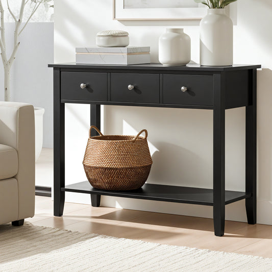 Console Table Hallway Sofa Entryway Entrance 3 Drawers 100CM - Black