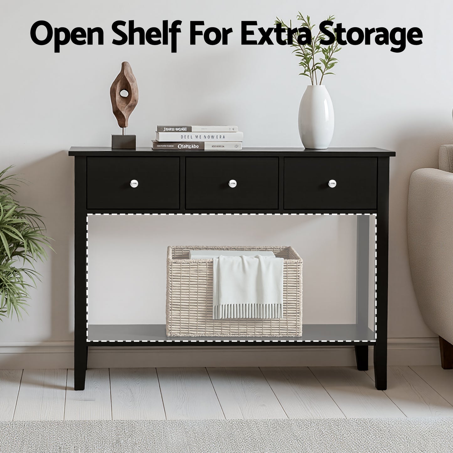 Console Table Hallway Sofa Entryway Entrance 3 Drawers 100CM - Black