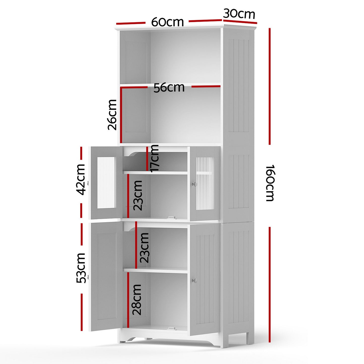 Set of 2 Holden Wooden Buffet Sideboard 160cm Cabinet Pantry Kitchen Storage Cupboard - White