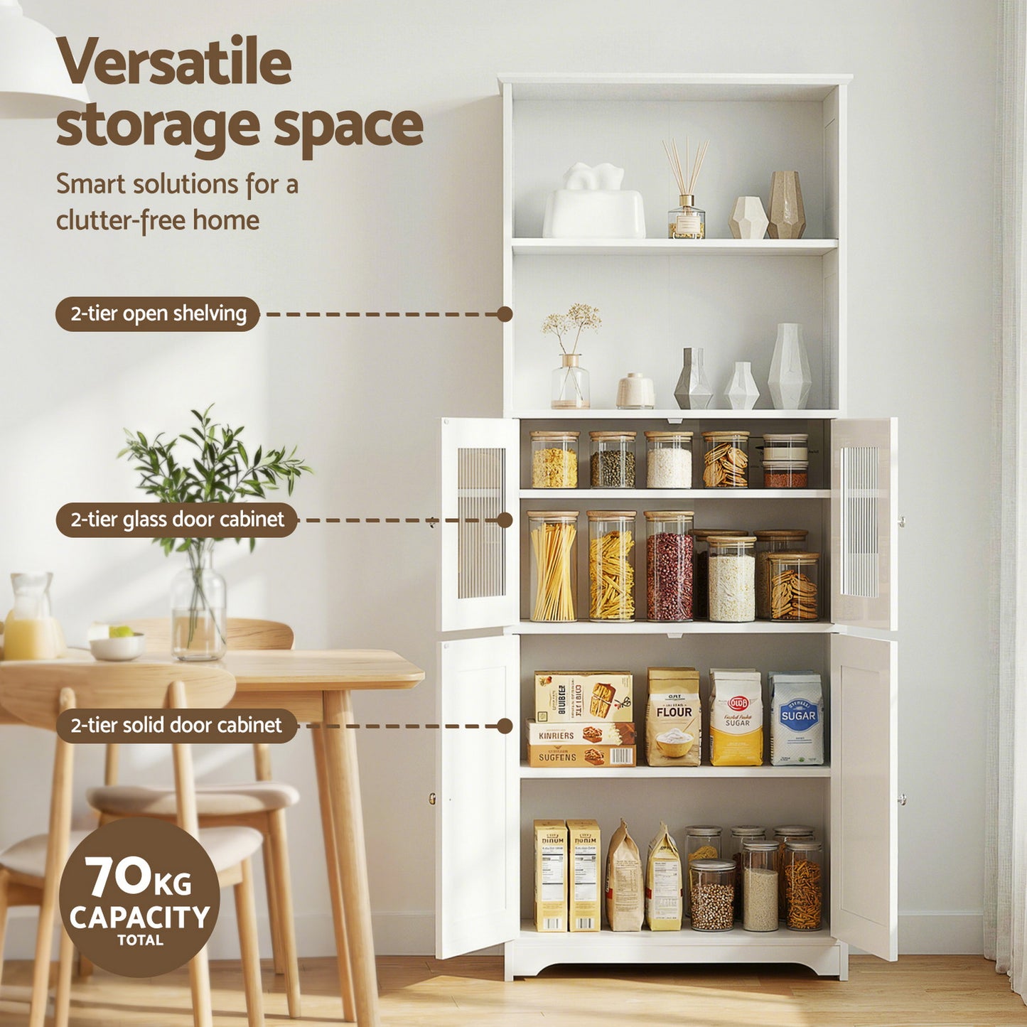 Set of 2 Holden Wooden Buffet Sideboard 160cm Cabinet Pantry Kitchen Storage Cupboard - White