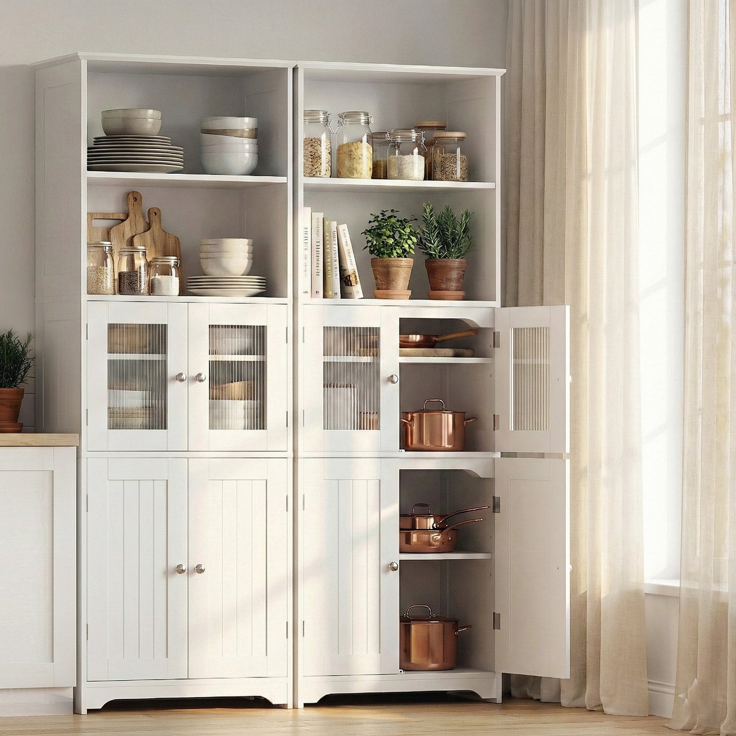 Set of 2 Holden Wooden Buffet Sideboard 160cm Cabinet Pantry Kitchen Storage Cupboard - White