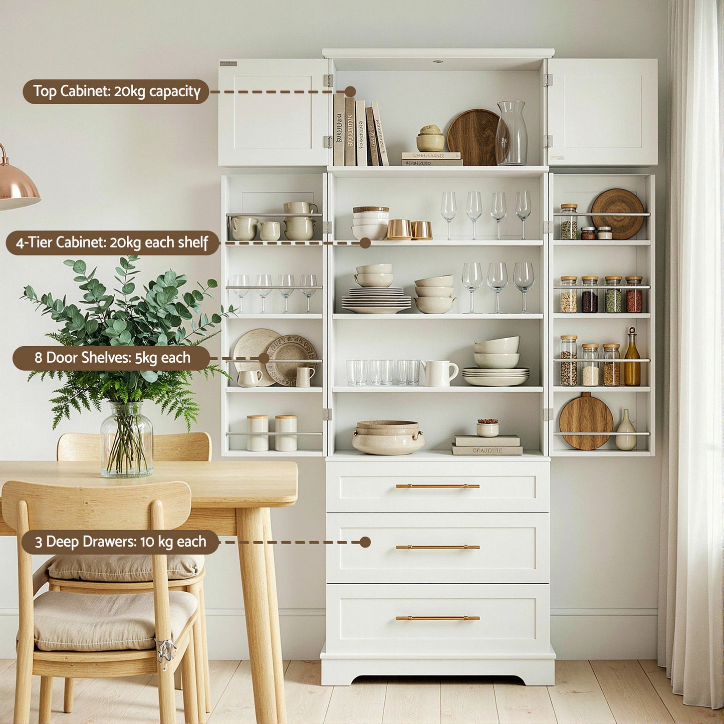 Stetson Buffet Sideboard Cabinet Pantry Kitchen Storage Cupboard Drawers Doors - White