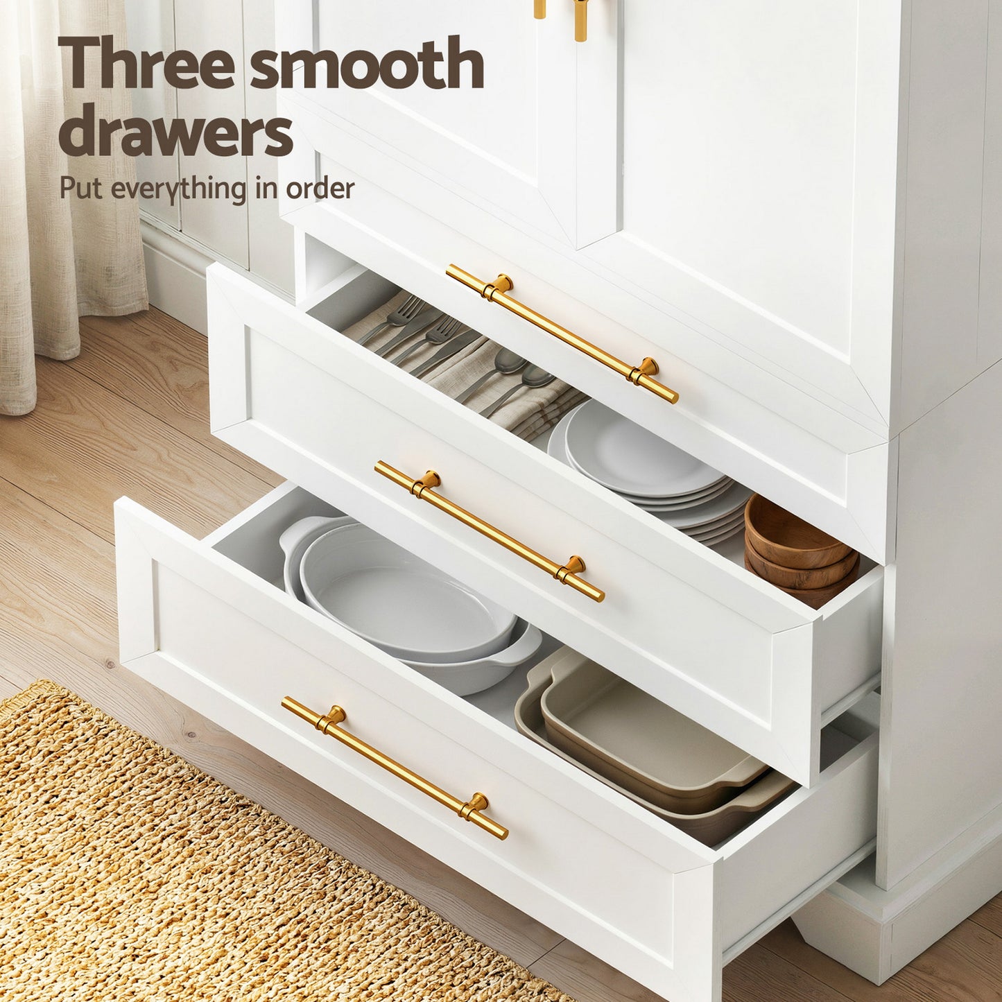 Stetson Buffet Sideboard Cabinet Pantry Kitchen Storage Cupboard Drawers Doors - White