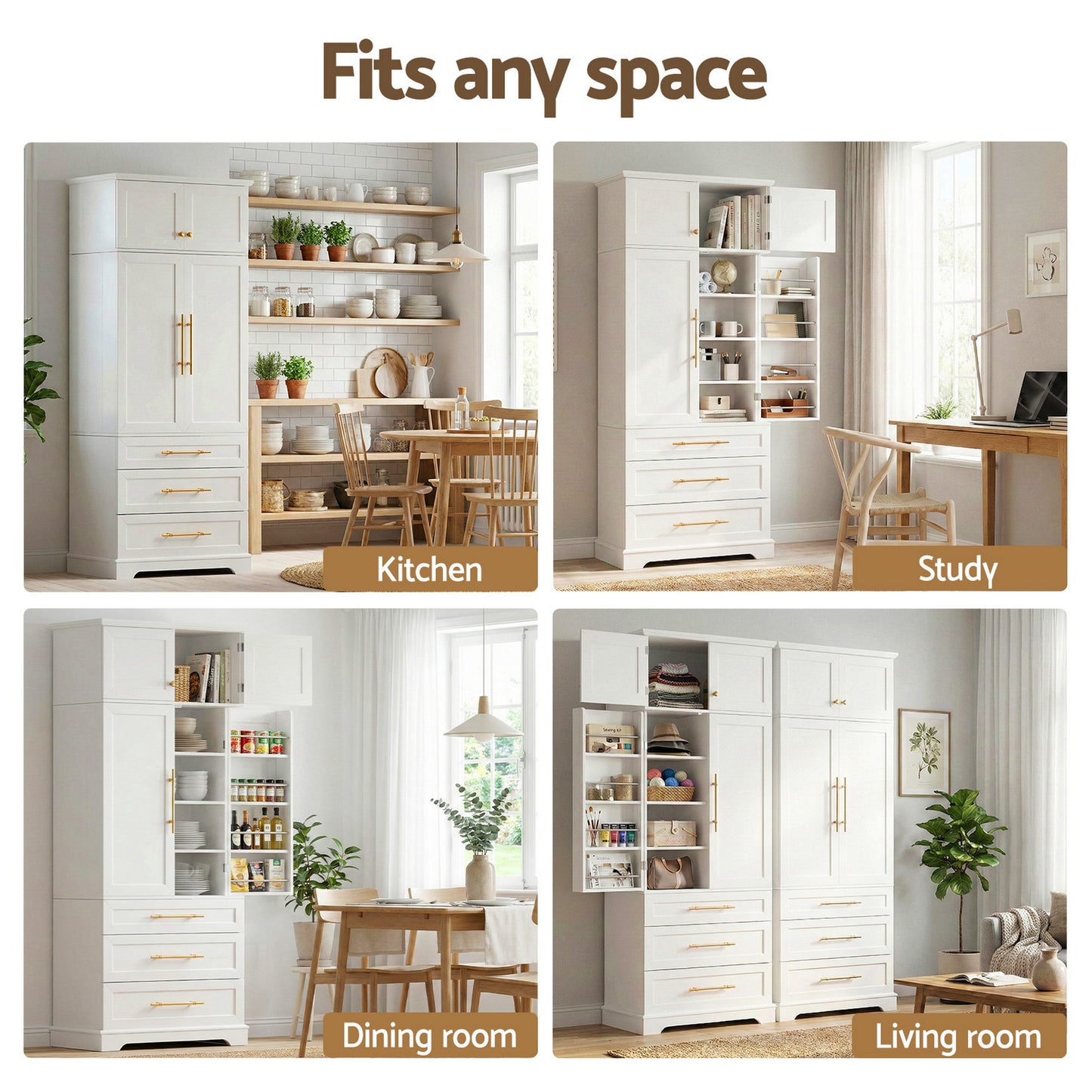 Stetson Buffet Sideboard Cabinet Pantry Kitchen Storage Cupboard Drawers Doors - White