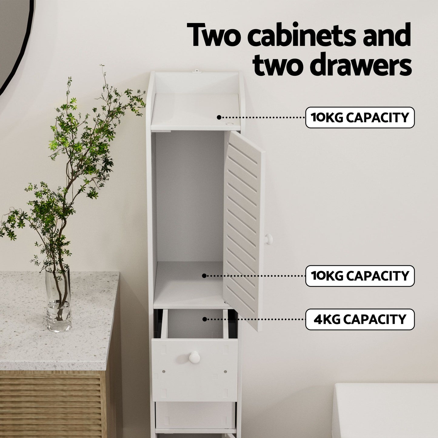 Set of 2 Bathroom Toilet Storage Cabinet Laundry Tallboy Cupboard