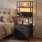 Saga Bedside Tables Tall Nightstand with Charging Station Drawers LED - Black
