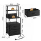 Saga Bedside Tables Tall Nightstand with Charging Station Drawers LED - Black