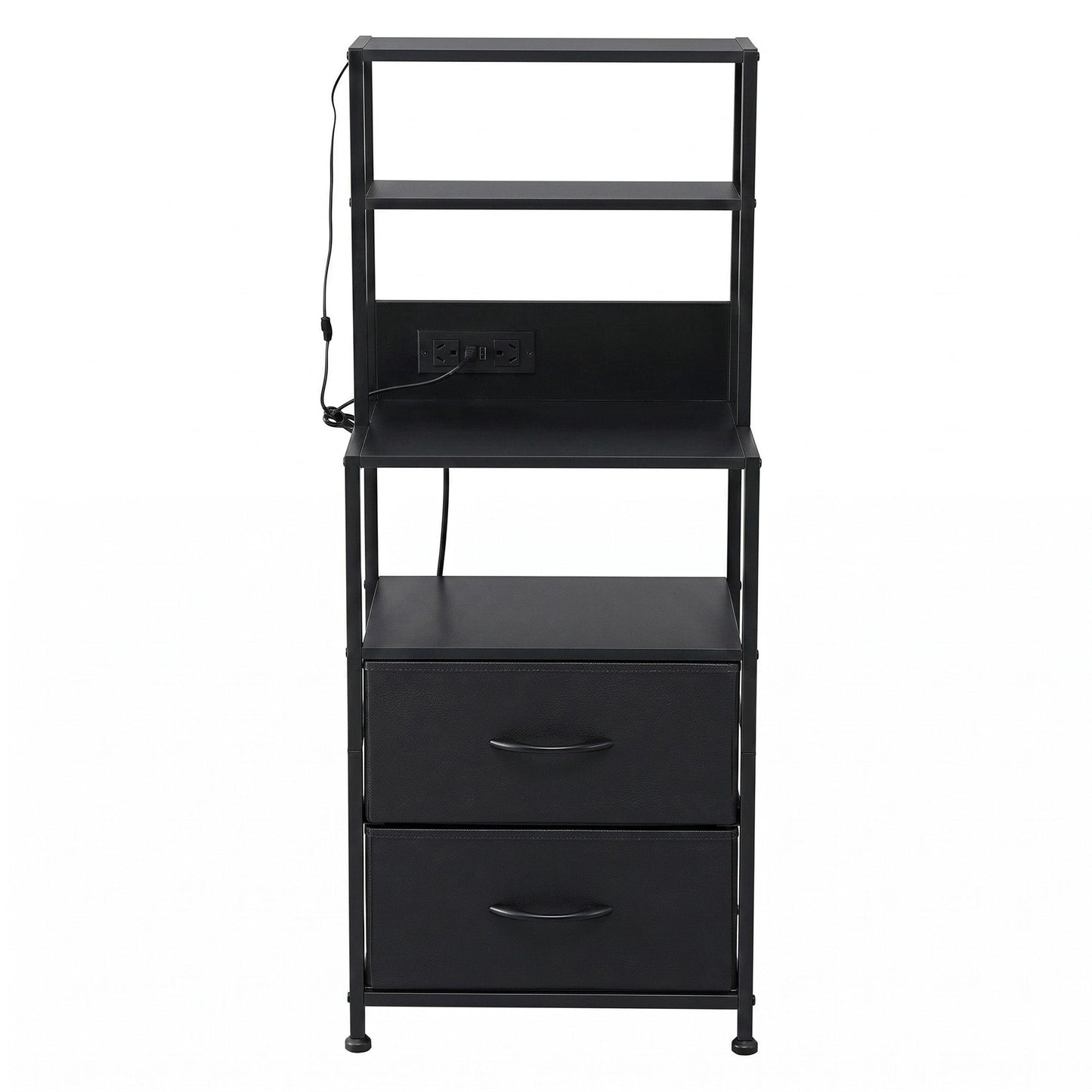 Saga Bedside Tables Tall Nightstand with Charging Station Drawers LED - Black