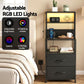 Saga Bedside Tables Tall Nightstand with Charging Station Drawers LED - Black