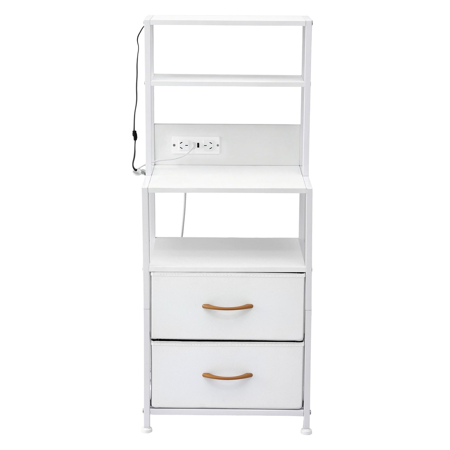 Saga Bedside Tables Tall Nightstand with Charging Station Drawers LED - White