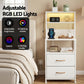 Saga Bedside Tables Tall Nightstand with Charging Station Drawers LED - White