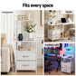 Saga Bedside Tables Tall Nightstand with Charging Station Drawers LED - White