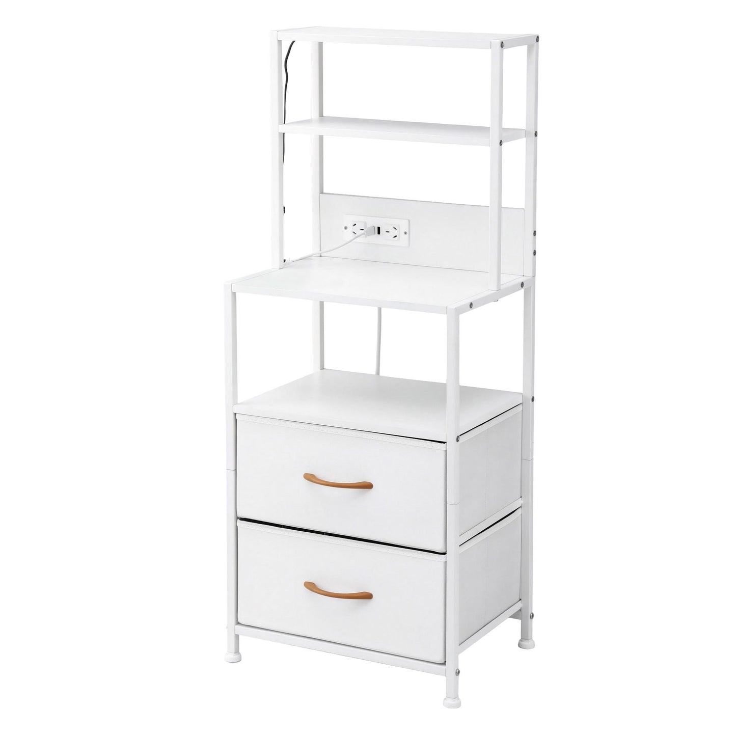 Saga Bedside Tables Tall Nightstand with Charging Station Drawers LED - White