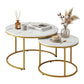 Iphigenia Coffee Table Set of 2 Round Marble Effect 70/50cm White & Gold
