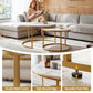 Iphigenia Coffee Table Set of 2 Round Marble Effect 70/50cm White & Gold