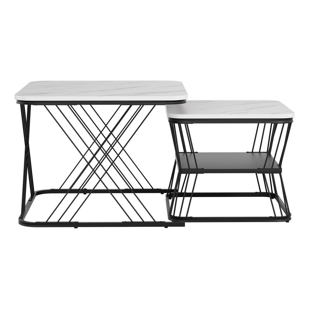 Ioakeim Nesting Coffee Table Set of 2 Marble Effect White and Black