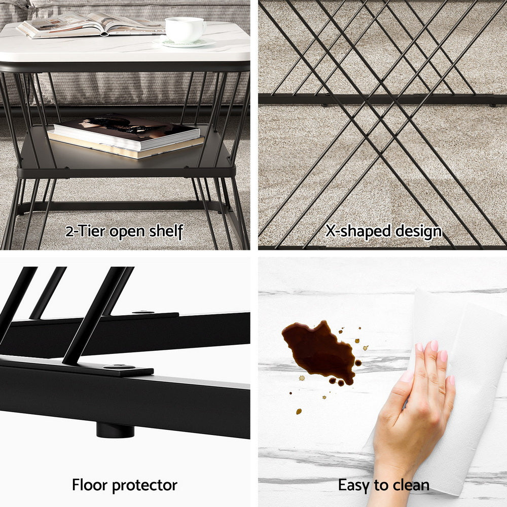 Ioakeim Nesting Coffee Table Set of 2 Marble Effect White and Black