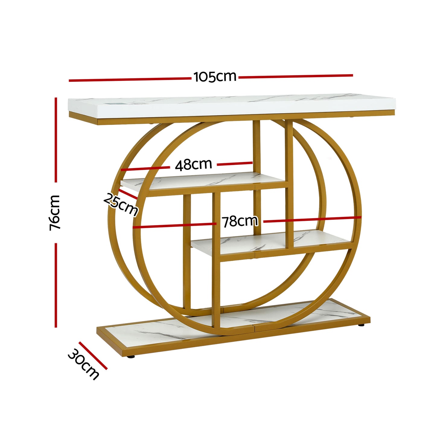 Console Table Marble Effect 4-Tier Shelves 105CM - White & Gold