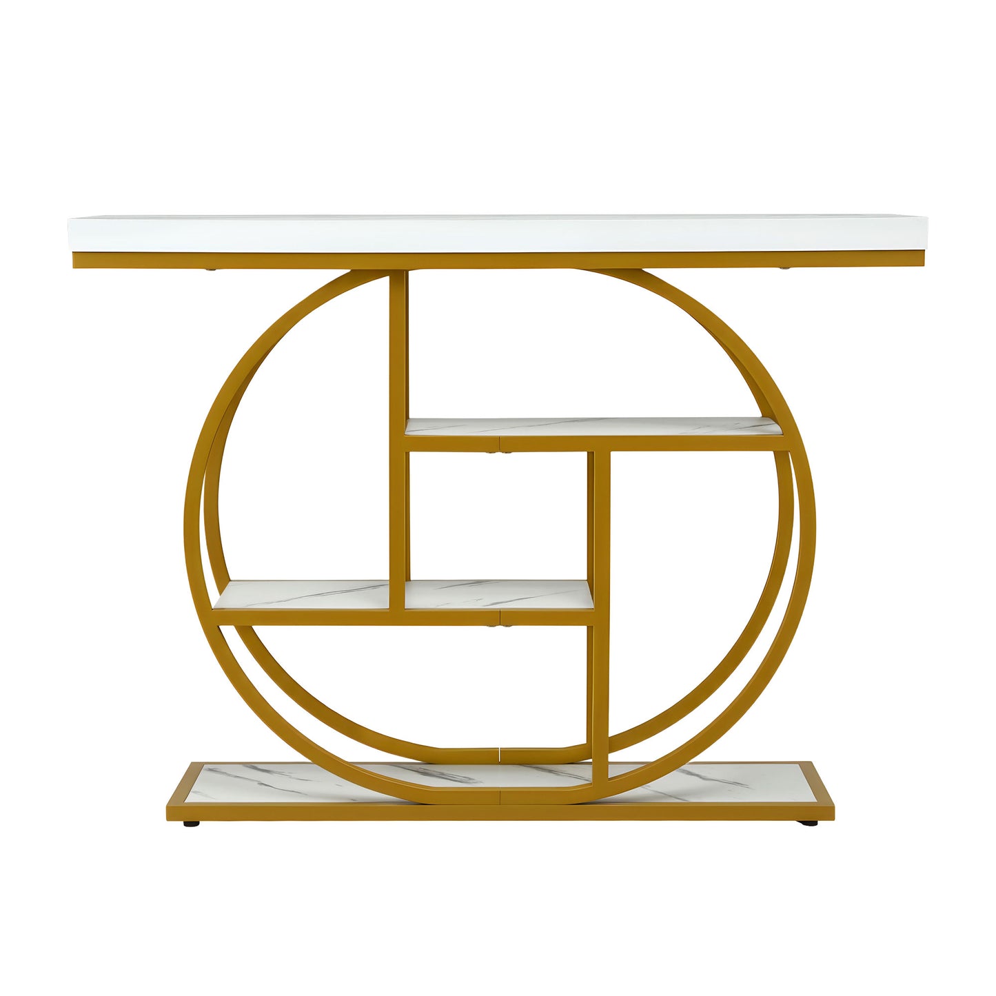 Console Table Marble Effect 4-Tier Shelves 105CM - White & Gold