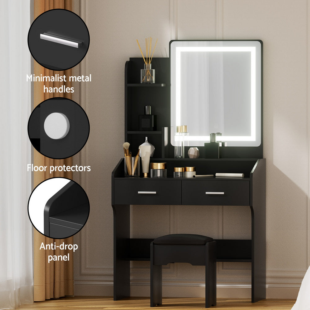 Dressing Table Set Stool Led - Black