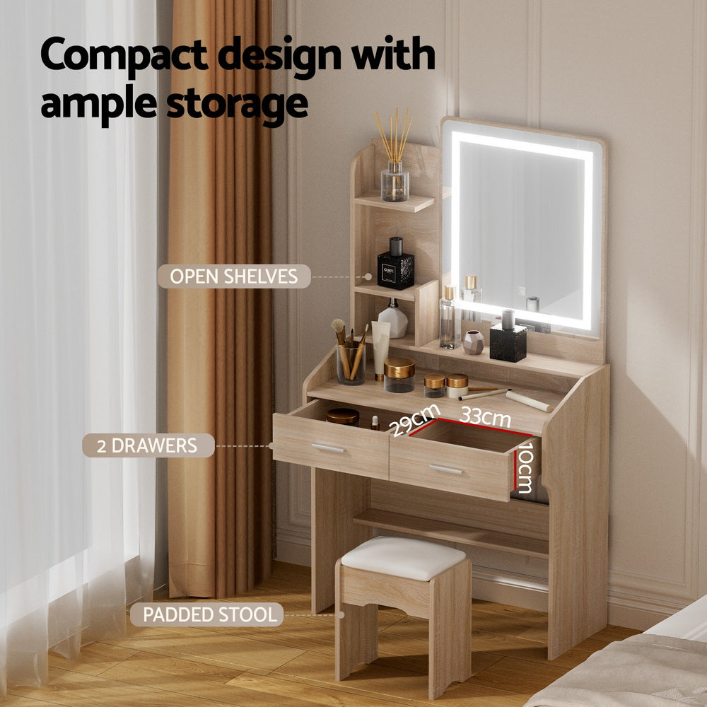 Dressing Table Set Stool Led - Wood